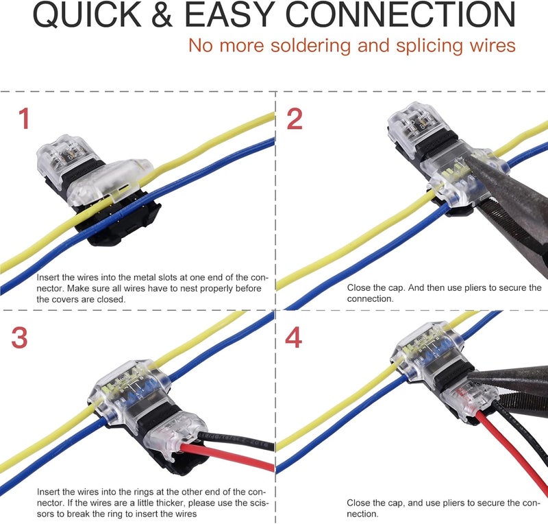 Brightfour Low Voltage Wire Connectors 3 Way 2 Pins, T Tap 16-18 AWG, No Wire Stripping 12 Pack - Image 2